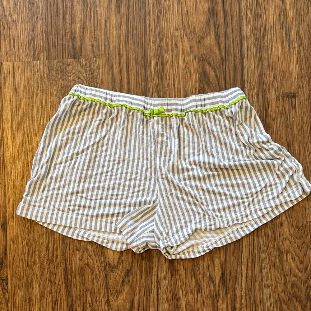 Kensie Striped Pajama Shorts with Green Accent